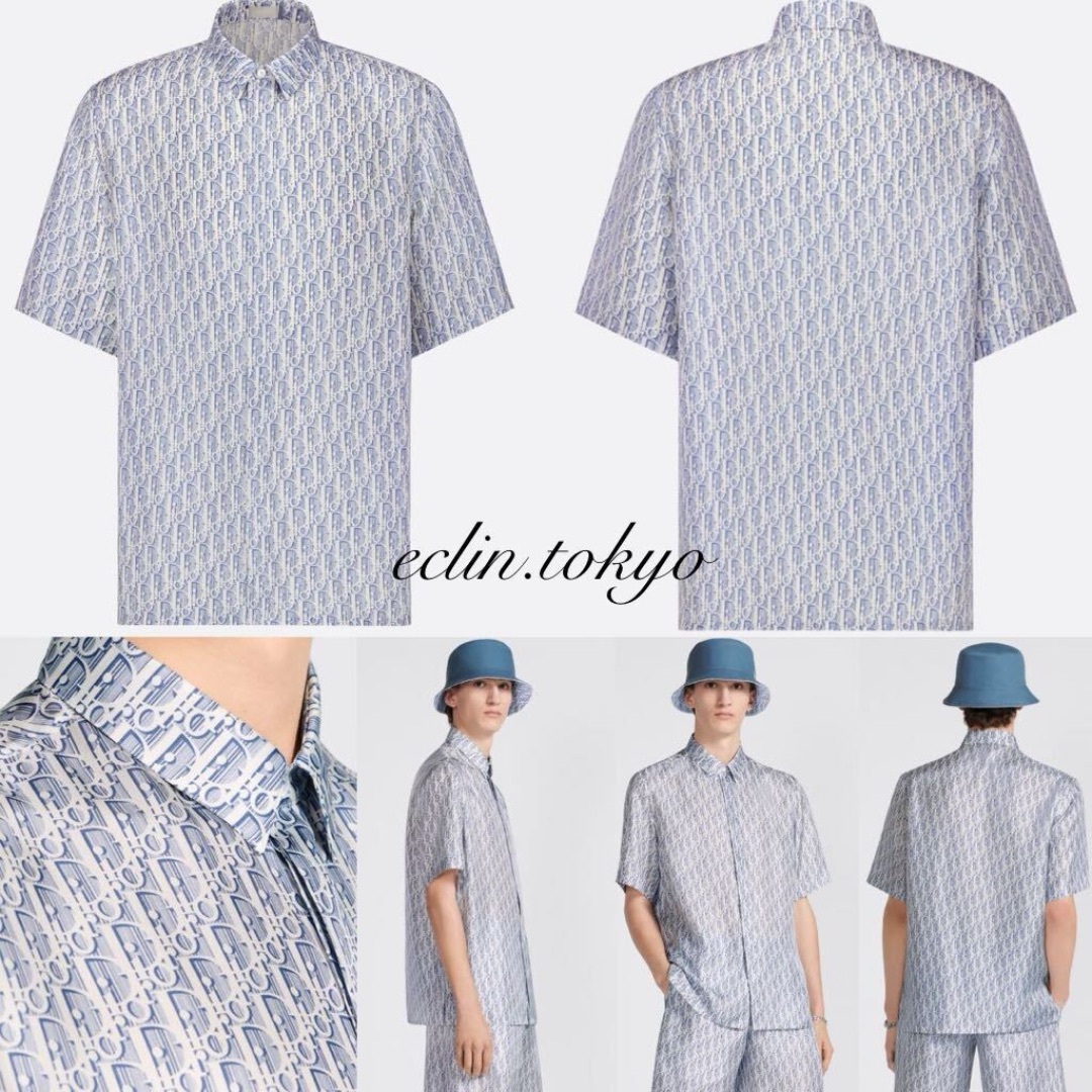 Dior - DIOR MEN 2024 オブリーク シルクツイル 半袖 シャツ Dior - DIOR MEN 2024 オブリーク シルクツイル 半袖 シャツ