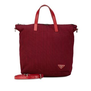 PRADA - プラダ 三角ロゴプレート ストライプ ハンドバッグ PRADA - プラダ 三角ロゴプレート ストライプ ハンドバッグ