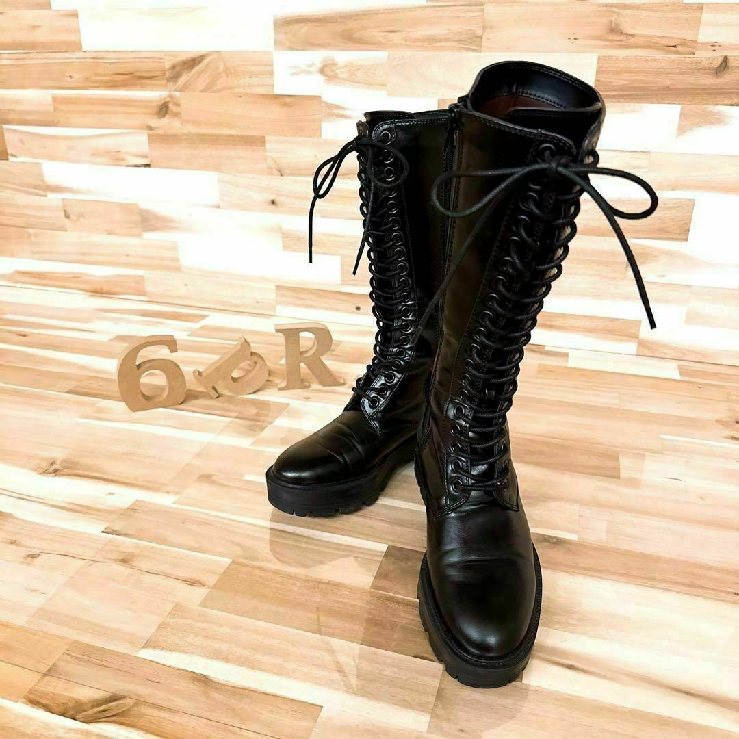 ZARA - 【ザラ】ZARA レザー レースアップ ロング ブーツ サイド ZARA - 【ザラ】ZARA レザー レースアップ ロング ブーツ サイド