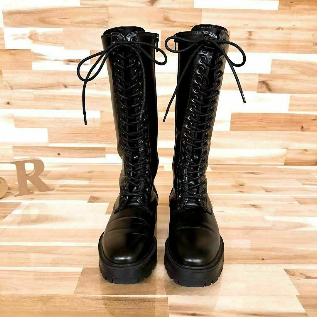 ZARA - 【ザラ】ZARA レザー レースアップ ロング ブーツ サイド ZARA - 【ザラ】ZARA レザー レースアップ ロング ブーツ サイド