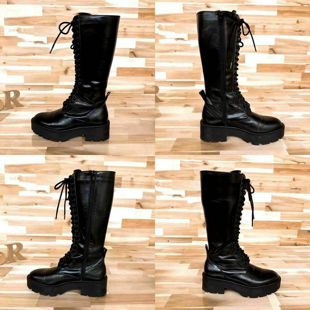 ZARA - 【ザラ】ZARA レザー レースアップ ロング ブーツ サイド ZARA - 【ザラ】ZARA レザー レースアップ ロング ブーツ サイド
