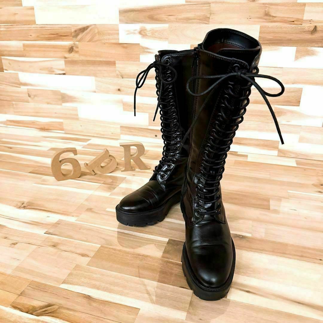 ZARA - 【ザラ】ZARA レザー レースアップ ロング ブーツ サイド ZARA - 【ザラ】ZARA レザー レースアップ ロング ブーツ サイド