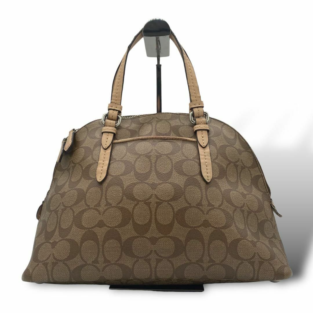 COACH コーチ ハンドバッグ PVC 金具ロゴ 自立可能 ドーム型 COACH コーチ ハンドバッグ ドーム型 シグネチャー PVC レザー 茶色