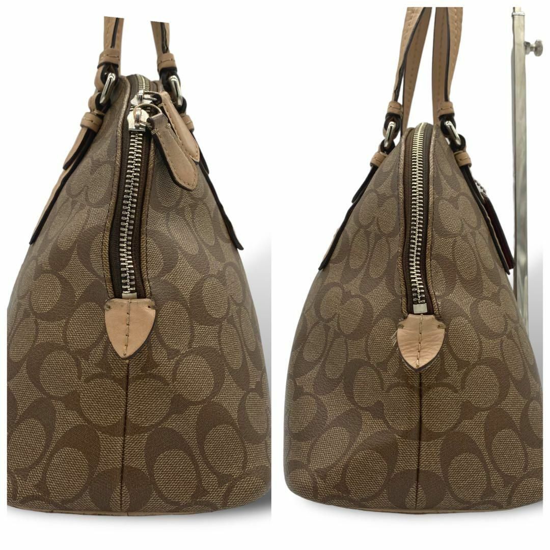 COACH コーチ ハンドバッグ PVC 金具ロゴ 自立可能 ドーム型 COACH コーチ ハンドバッグ ドーム型 シグネチャー PVC レザー 茶色