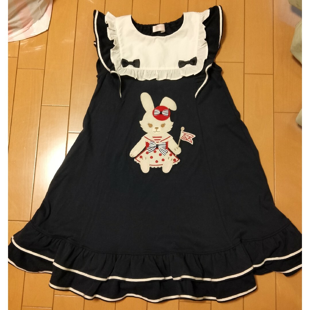 美品シャーリーテンプル130 マリンうさぎワンピース バニー 紺 美品シャーリーテンプル130 マリンうさぎワンピース バニー 紺