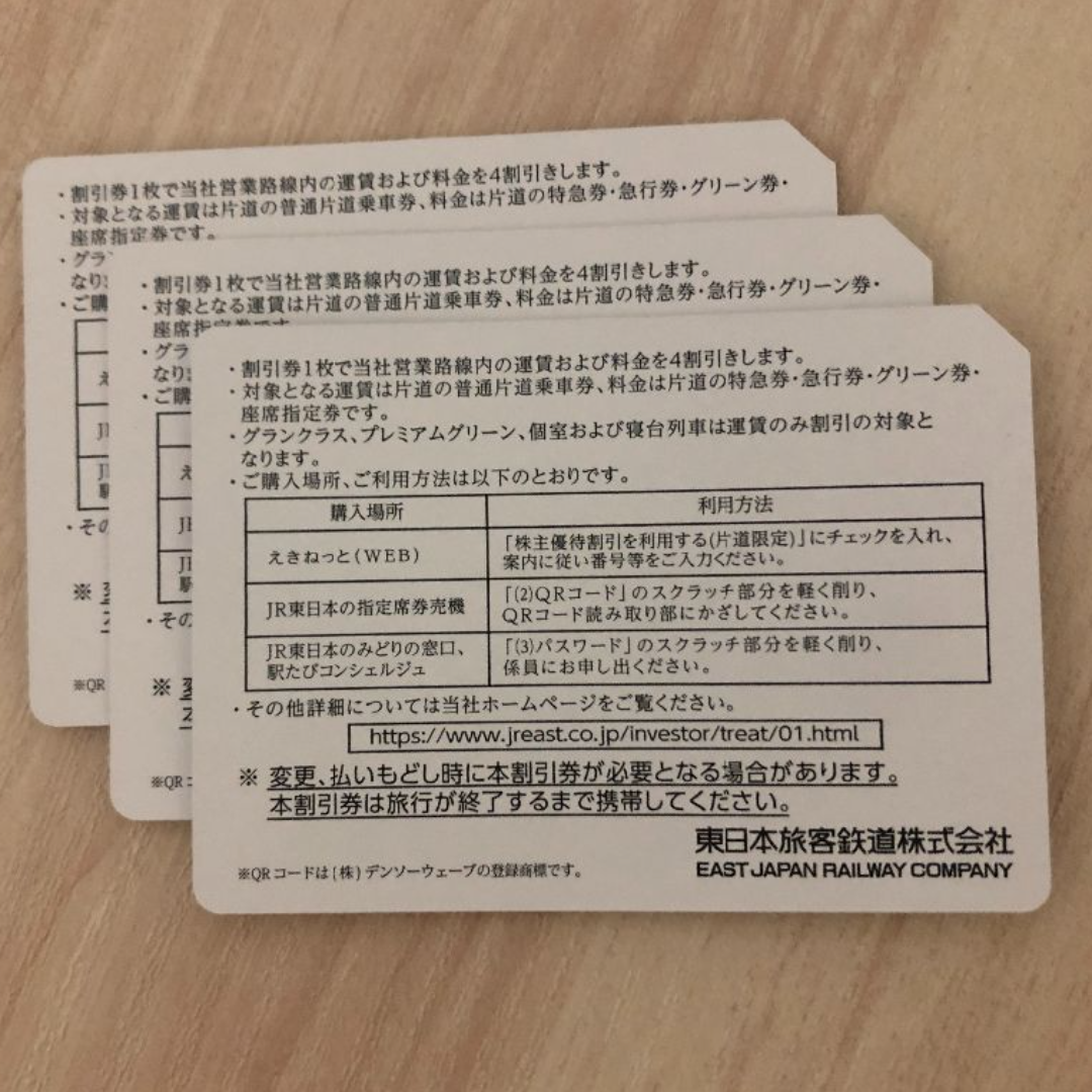 JR東日本　株主優待割引券 3枚セット(2025年6月30日まで) チケットの乗車券/交通券(鉄道乗車券)の商品写真