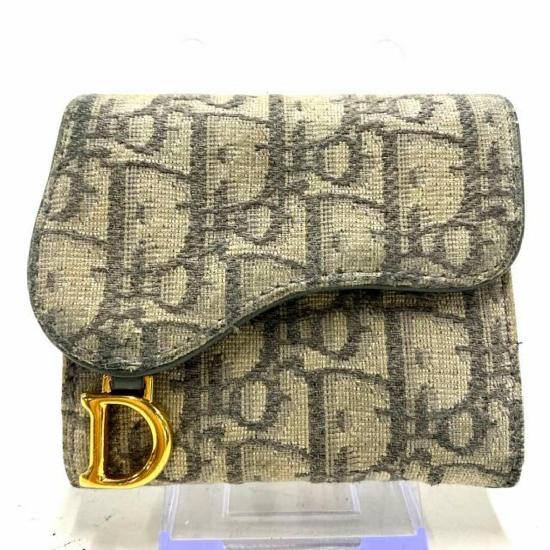 Christian Dior - DIOR/ChristianDior(ディオール/クリスチャンディオール) 3つ折り財布 サドルロータスウォレット グレー×アイボリー×ゴールド ジャガード