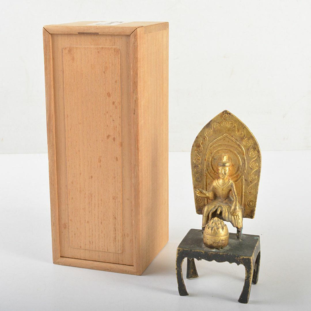 仏教美術 高麗~李朝時代 古銅鍍金 弥勒菩薩半跏像 時代箱 M R7420 仏教美術 高麗~李朝時代 古銅鍍金 弥勒菩薩半跏像 時代箱 M R7420