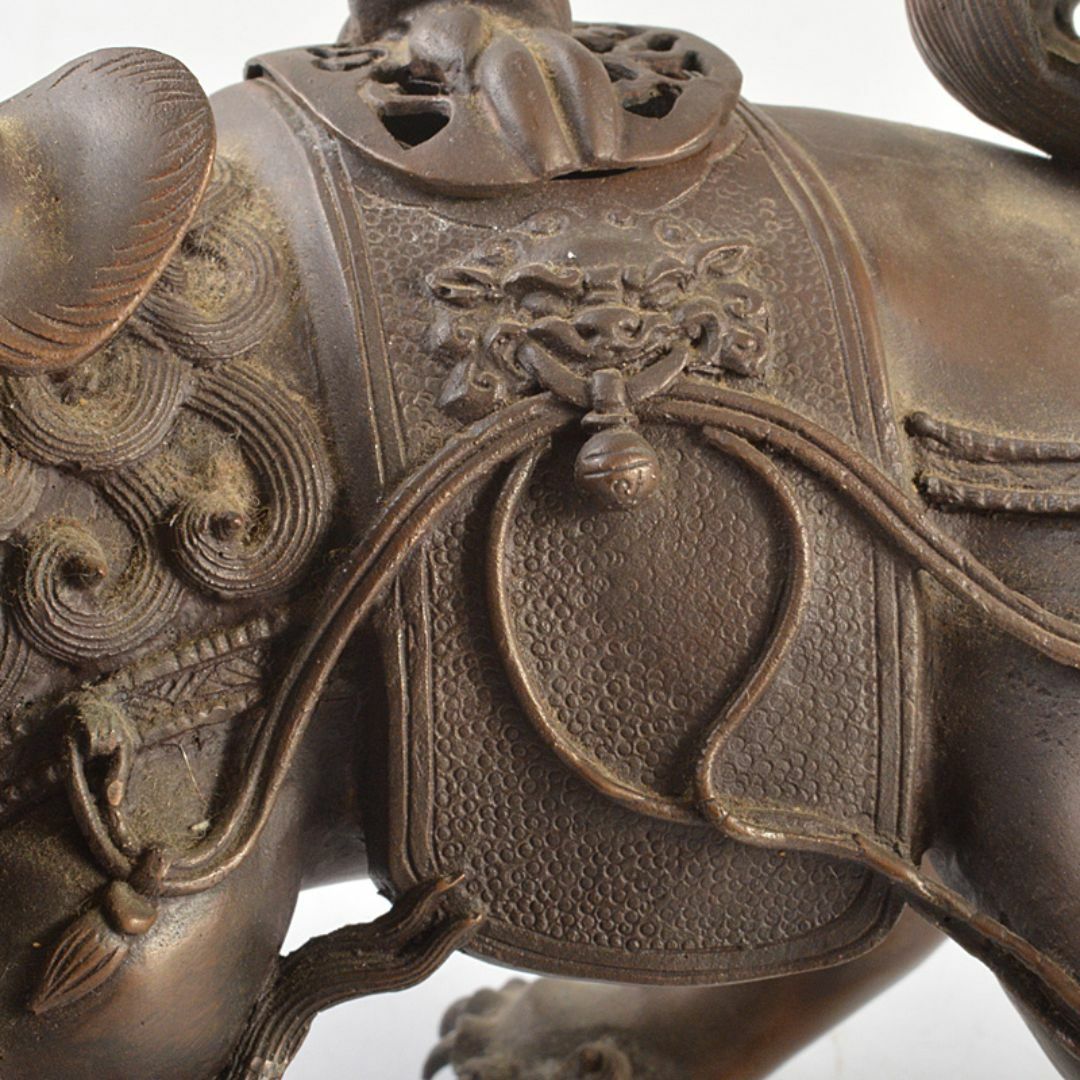 中国 古銅宣徳銅 玉乗り獅子 香炉 置物 Y R7427 美術品/アンティーク