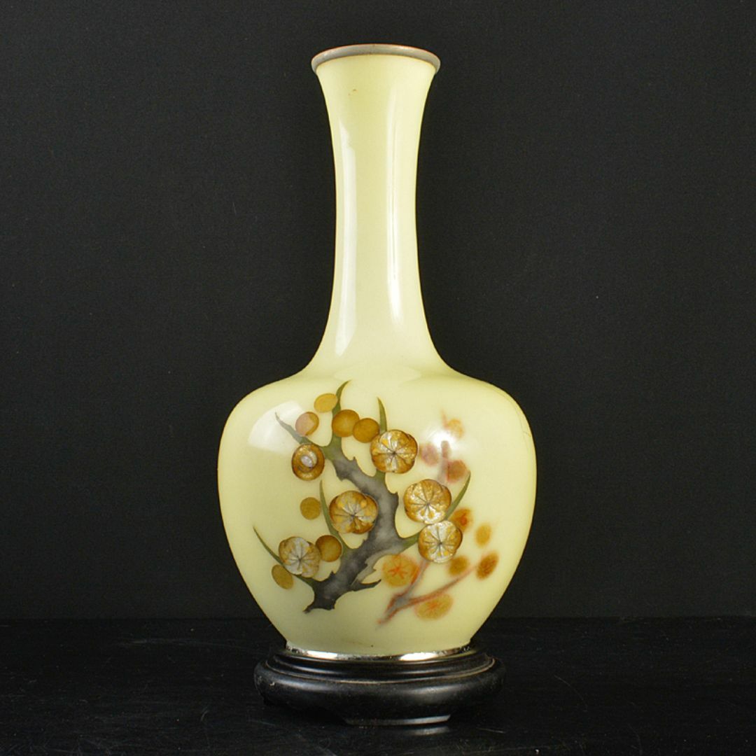 多様な 花瓶 梅文 田村七宝工芸 七宝焼 唐木台付 金属 R7445 V 時代箱付 工芸品