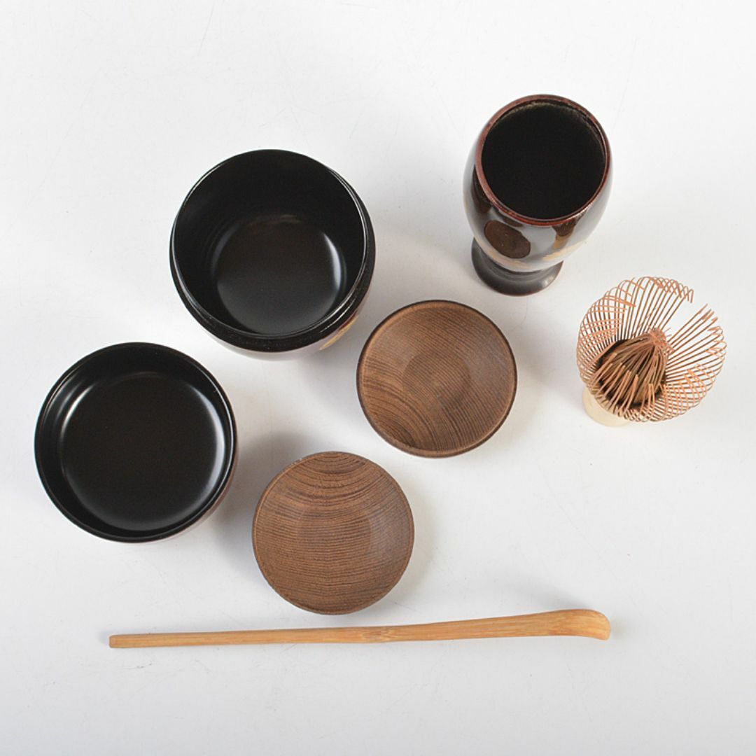 根来塗 茶箱 京焼 野々村仁清作 茶碗 棗など 八点 袱紗付 V R7459 根来塗 茶箱 京焼 野々村仁清作 茶碗 棗など 八点 袱紗付 V R7459