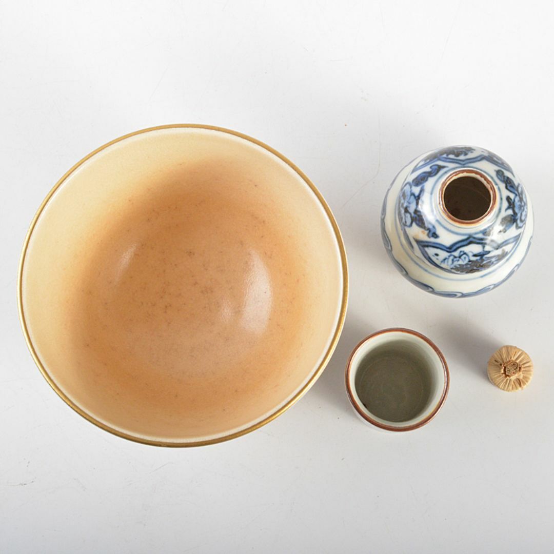 根来塗 茶箱 京焼 野々村仁清作 茶碗 棗など 八点 袱紗付 V R7459 根来塗 茶箱 京焼 野々村仁清作 茶碗 棗など 八点 袱紗付 V R7459