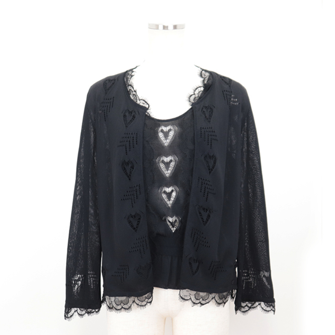 CHANEL - 【美品】シャネル 06P P28016/P28091 シアー 七分袖 カーディガン アンサンブル セット ノースリーブ タンクトップ ギャザー ハート ココマーク レディース ブラック 黒 サイズ 40 フランス製 CHANEL