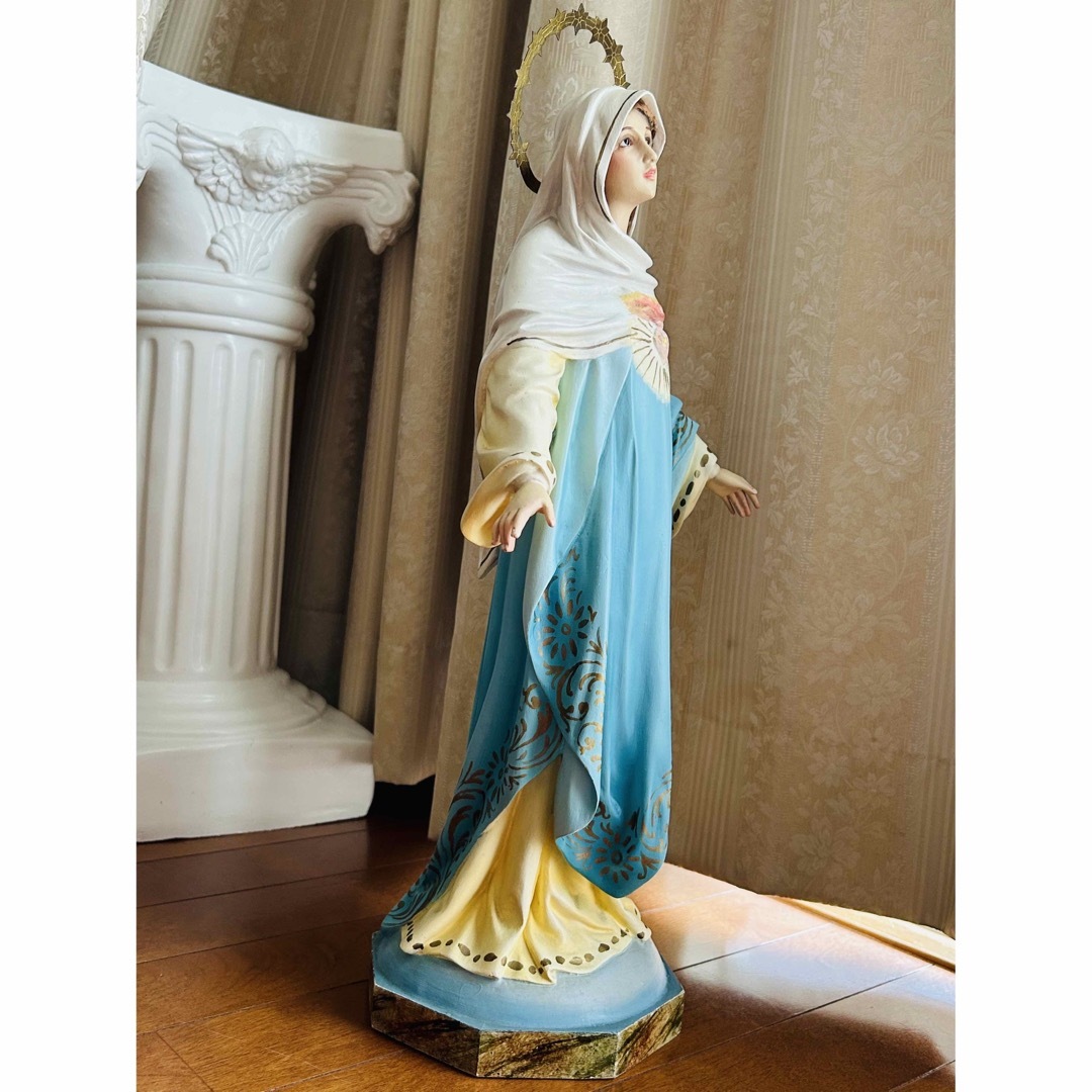 超超希少52cm】✞ 両腕を広げる聖心の聖母マリア像 宗教彫 超超希少52cm】✞ 両腕を広げる聖心の聖母マリア像 宗教彫