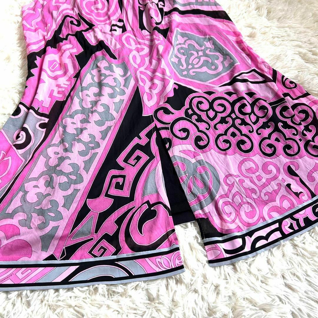 美品】レオナール 高級カンカン素材 ワンピース Aライン トリム 美品】レオナール 高級カンカン素材 ワンピース Aライン トリム