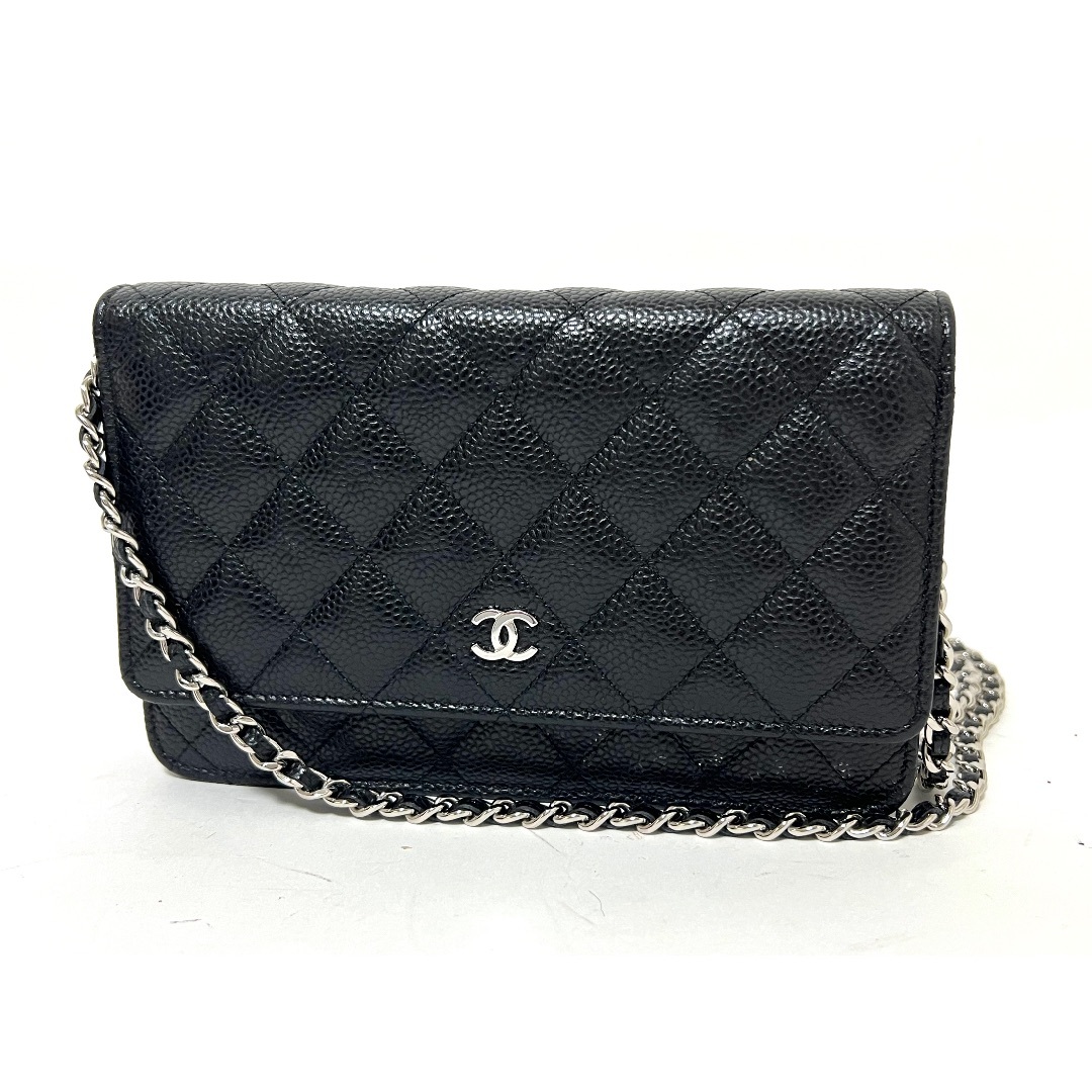 CHANEL - CHANEL シャネル マトラッセ クラシック チェーンウォレット クラッチバッグ ショルダーバッグ キャビアスキン グレインドカーフスキン ブラック シルバー金具 ランダムプレート 超美品