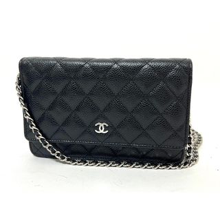 シャネル(CHANEL)のCHANEL シャネル マトラッセ クラシック チェーンウォレット クラッチバッグ ショルダーバッグ キャビアスキン グレインドカーフスキン ブラック シルバー金具 ランダムプレート 超美品(ショルダーバッグ)