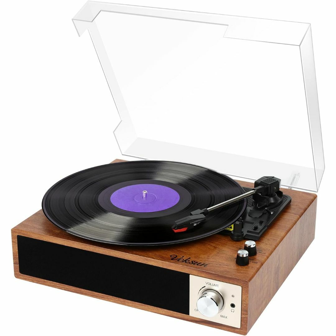 VOKSUN レトロ レコードプレーヤー USB録音でき スピーカー内蔵 Blu