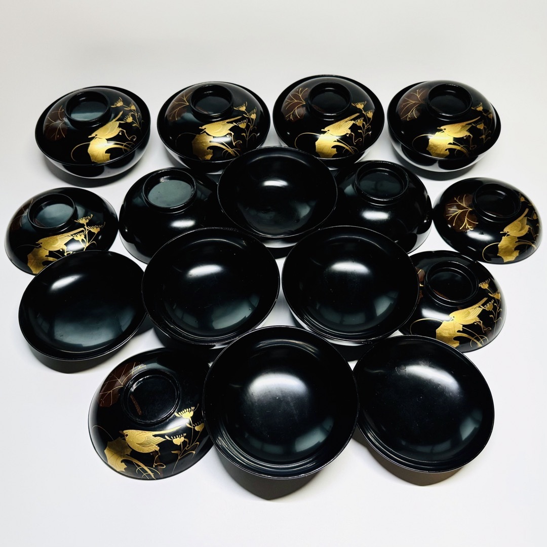 漆器 輪島塗 金蒔絵 鳥花絵 木製 黒 蓋付椀 お煮物椀 吸物椀 10 漆器 輪島塗 金蒔絵 鳥花絵 木製 黒 蓋付椀 お煮物椀 吸物椀 10