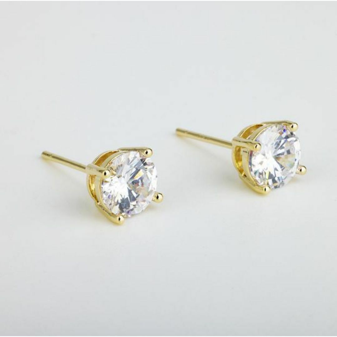 K18gp ☆5ｍｍ☆ゴールド☆ 一粒4爪　人工ダイヤピアス　 S925 レディースのアクセサリー(ピアス)の商品写真