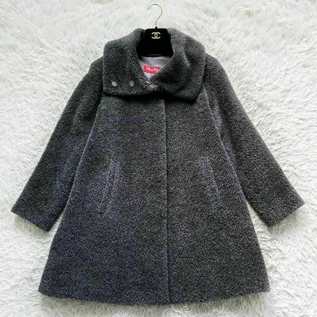 MaxMara グレー フード付きアルパカシャギーコート MaxMara グレー フード付きアルパカシャギーコート