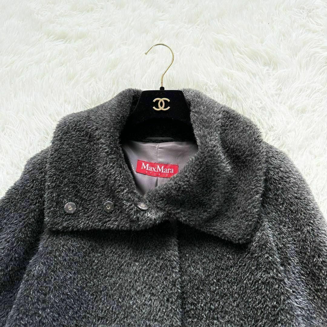 MaxMara グレー フード付きアルパカシャギーコート MaxMara グレー フード付きアルパカシャギーコート