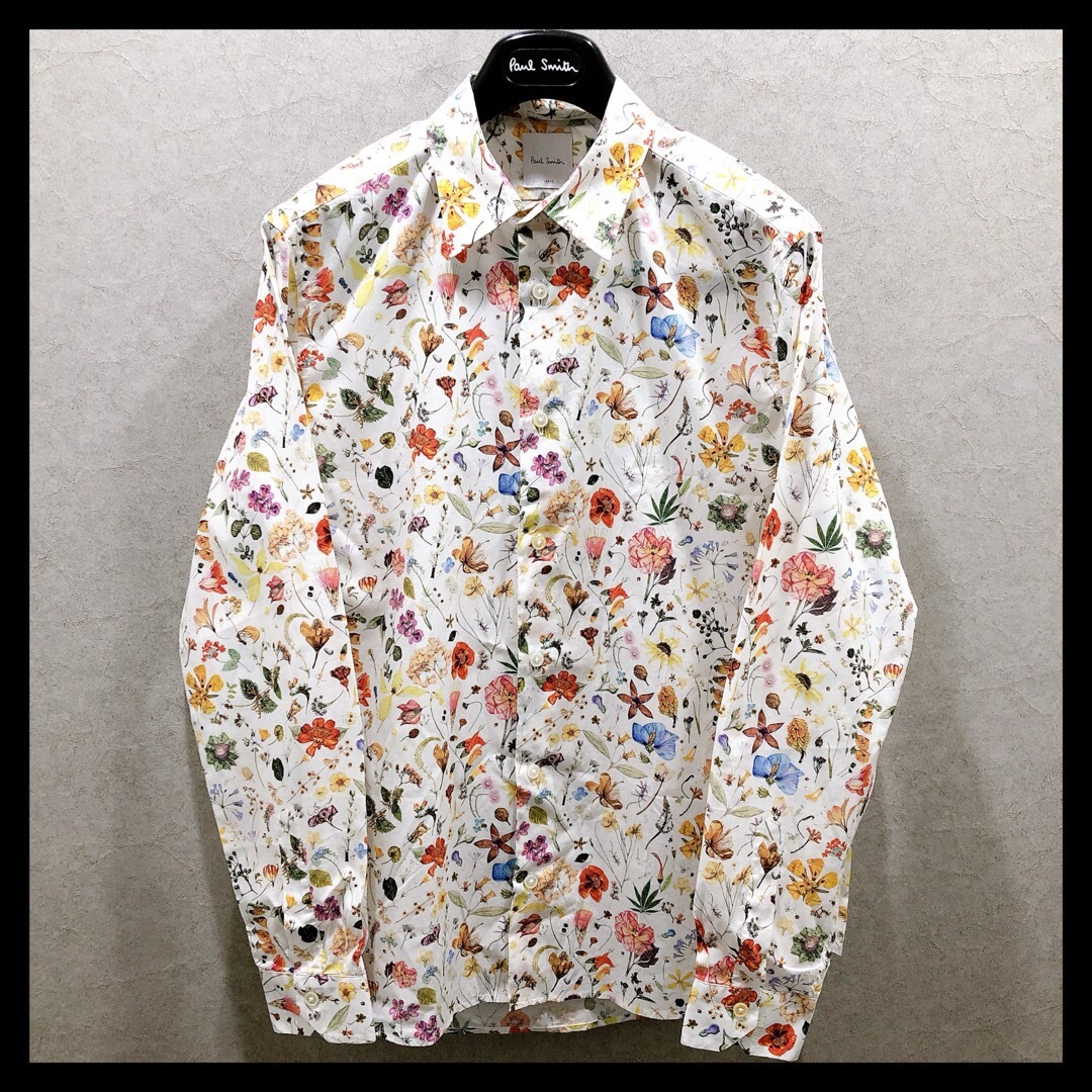 美品】ポールスミス 長袖シャツ 花柄 ホワイト系 Lサイズ 美品】ポールスミス 長袖シャツ 花柄 ホワイト系 Lサイズ