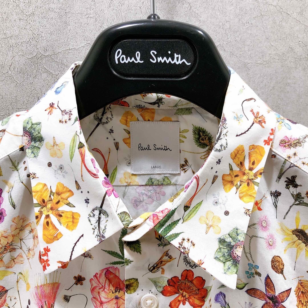 美品】ポールスミス 長袖シャツ 花柄 ホワイト系 Lサイズ 美品】ポールスミス 長袖シャツ 花柄 ホワイト系 Lサイズ
