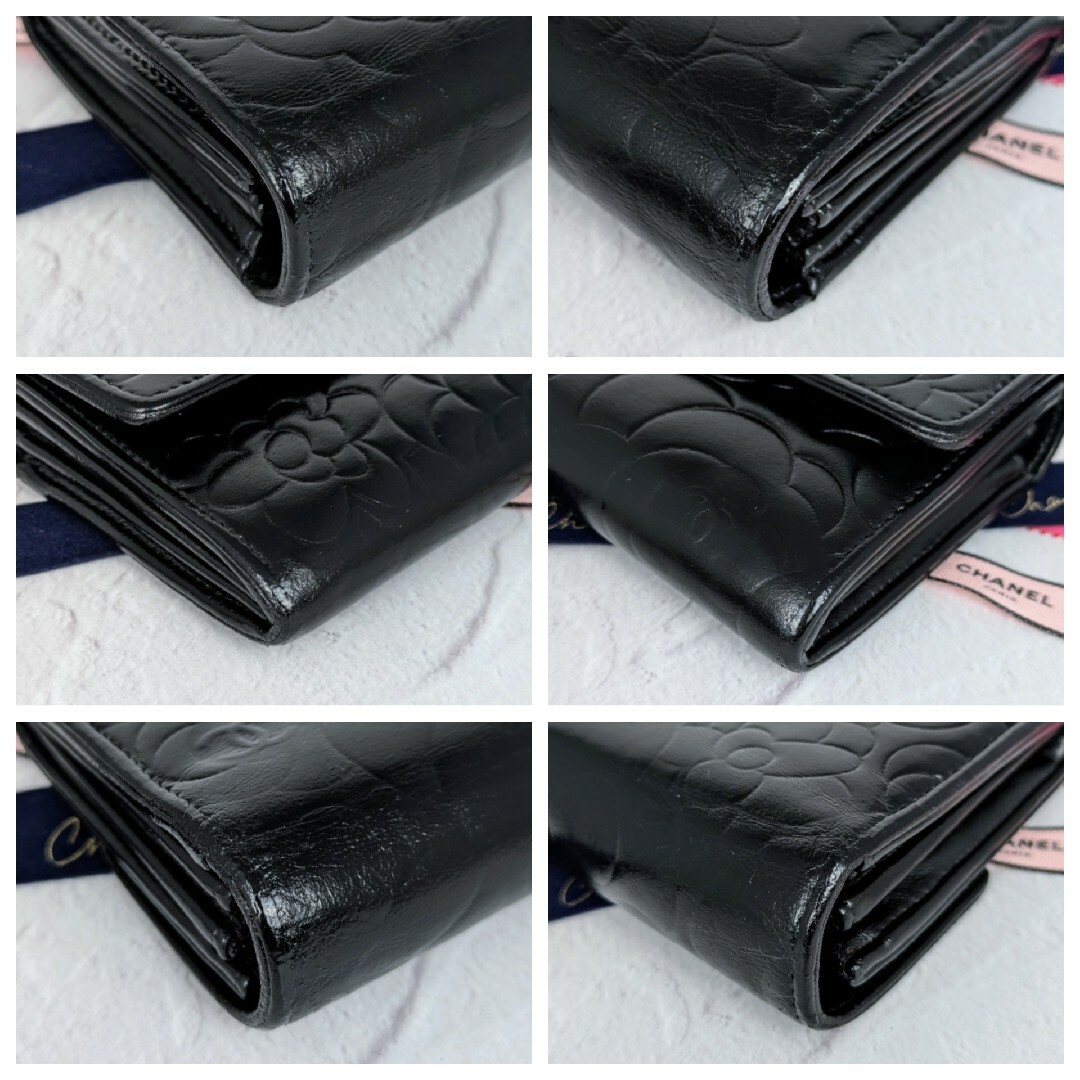 CHANEL シャネル カメリア フラップ長財布 ラムスキン 中古 美品 黒 CHANEL シャネル カメリア フラップ長財布 ラムスキン 中古 美品 黒