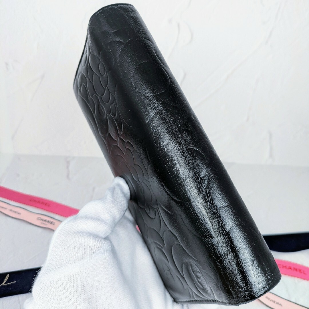 CHANEL シャネル カメリア フラップ長財布 ラムスキン 中古 美品 黒 CHANEL シャネル カメリア フラップ長財布 ラムスキン 中古 美品 黒