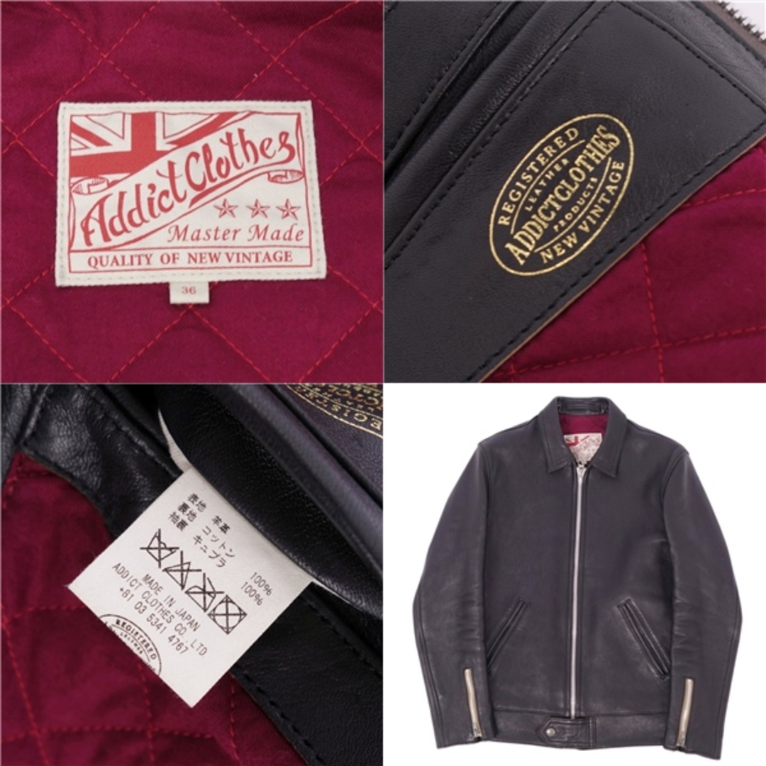 美品 アディクトクローズ ADDICT CLOTHES AD-01 レザージャケット ライダース シープスキン 茶芯 アウター メンズ 36 黒 美品 アディクトクローズ ADDICT CLOTHES AD-01 レザージャケット ライダース シープスキン 茶芯 アウター メンズ 36 黒