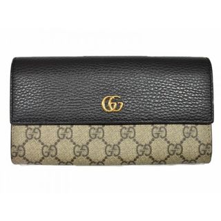 グッチ(GUCCI)の【箱・布袋あり】GUCCI　グッチ　ダブルGレザーコンチネンタルウォレット　456116　長財布　GGスプリームキャンバス　ブラック系×ベージュ系　レディース　メンズ　ユニセックス　ギフト　プレゼント包装可【中古】松山久万ノ台店(財布)