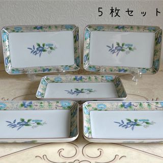 美濃焼 - 前畑陶器 庫山窯 花銀彩 長角皿揃 5枚セット 長皿 金彩 美濃焼 - 前畑陶器 庫山窯 花銀彩 長角皿揃 5枚セット 長皿 金彩