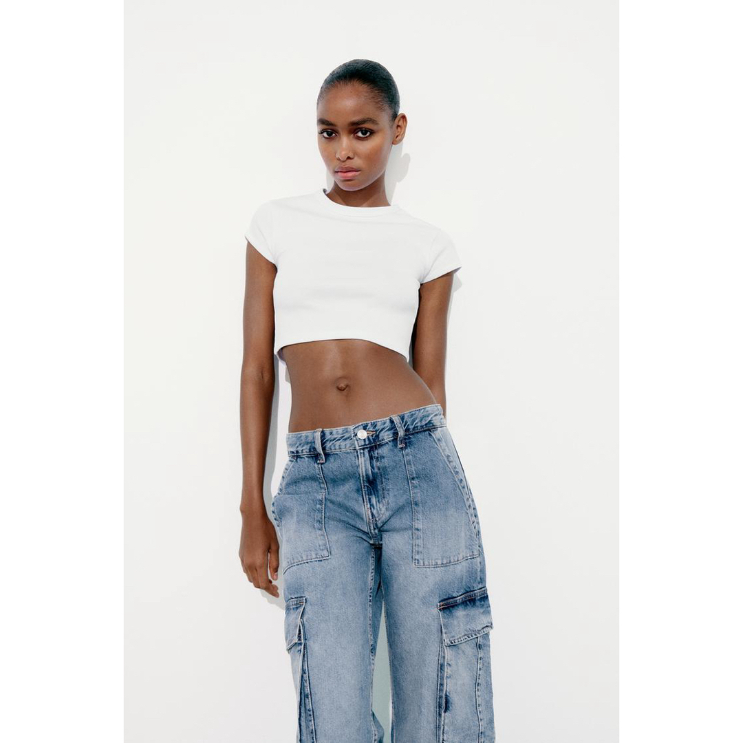 ZARA - TRF カーゴ ミッドライズ デニムパンツの通販 by reuse ZARA - TRF カーゴ ミッドライズ デニムパンツの通販 by reuse