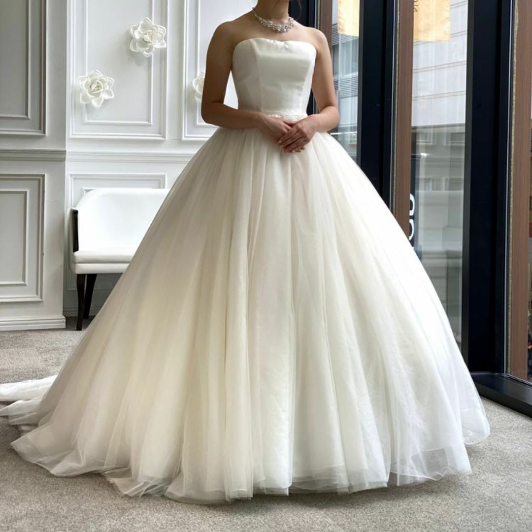 高品質！ウエディングドレス プリンセスライン ベアトップ 編み上げ 結婚式