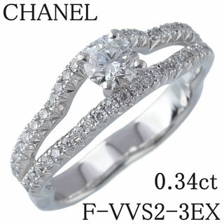 シャネル(CHANEL)のシャネル ダイヤ リング カメリア ダイヤ0.34ct F-VVS2-3EX #49 750WG GIAレポート 箱 新品仕上げ済 CHANEL【18029】(リング(指輪))