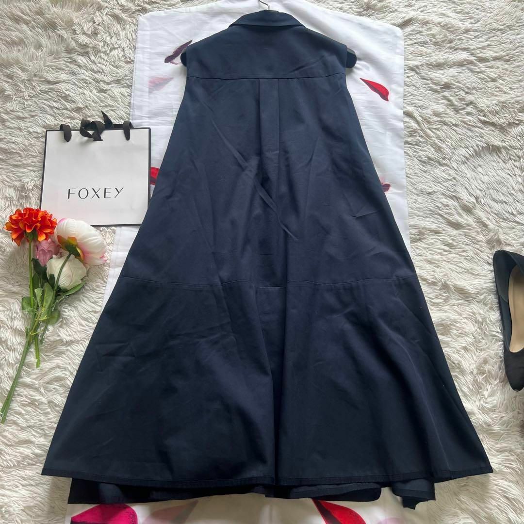 FOXEY - 【美品】FOXEY シャツワンピース ネイビー ノースリーブ FOXEY - 【美品】FOXEY シャツワンピース ネイビー ノースリーブ