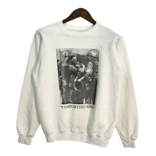 80年代 USA製 Hanes ヘインズ フォトプリント スウェット ホワイト (メンズ L) 中古 古着 R1865(スウェット)