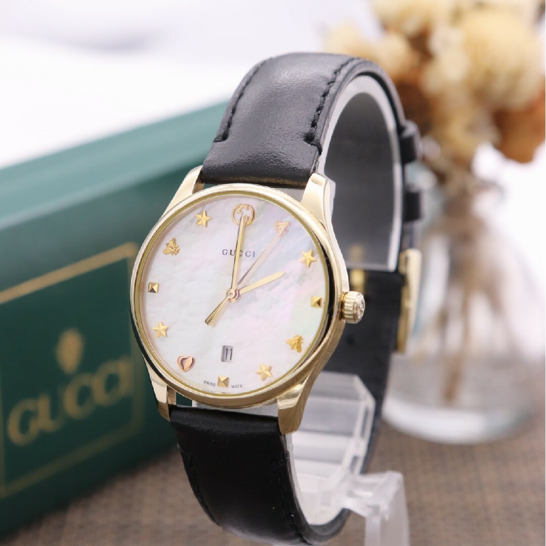 GUCCI - 正規品【新品電池】GUCCI 126.5/ホワイトシェル ビー GUCCI - 正規品【新品電池】GUCCI 126.5/ホワイトシェル ビー