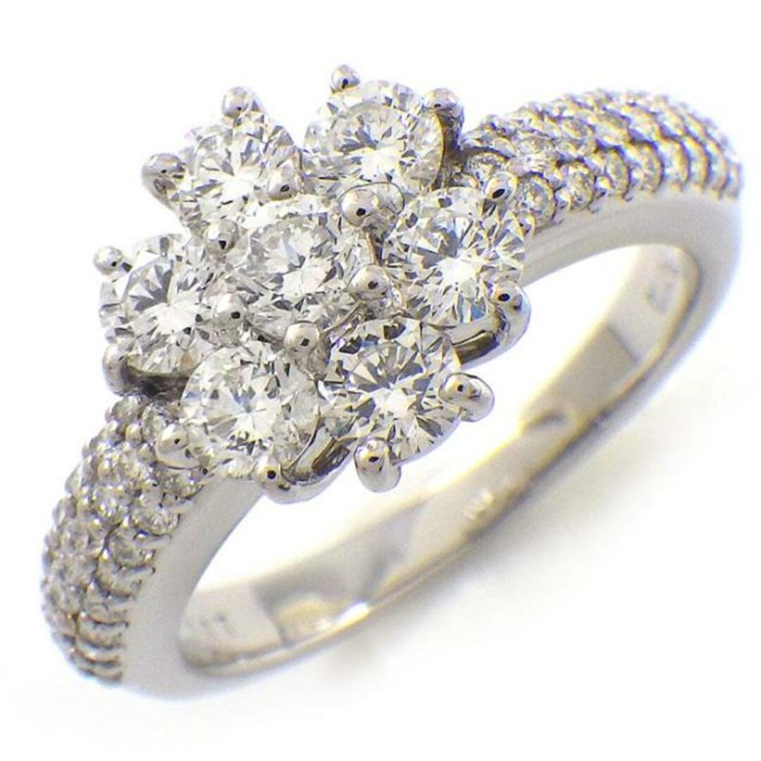 【ダイヤモンド】  リング フラワーモチーフ パヴェ ハーフサークル ダイヤモンド 計1.17ct PT900 13号 【中古】
