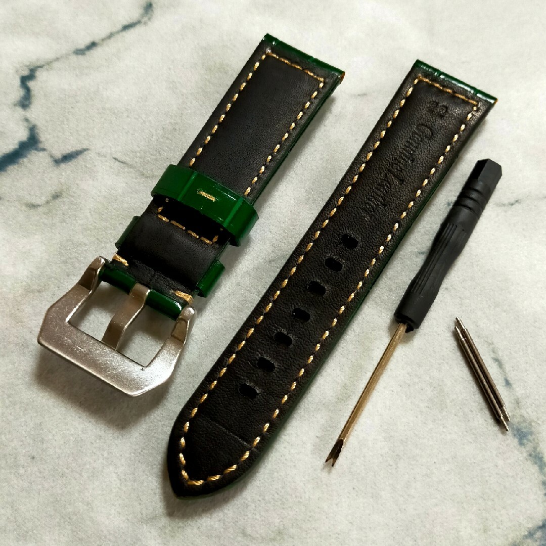 腕時計バンド レザーベルト 22mm グリーン クロコ型押しの通販 腕時計バンド レザーベルト 22mm グリーン クロコ型押しの通販