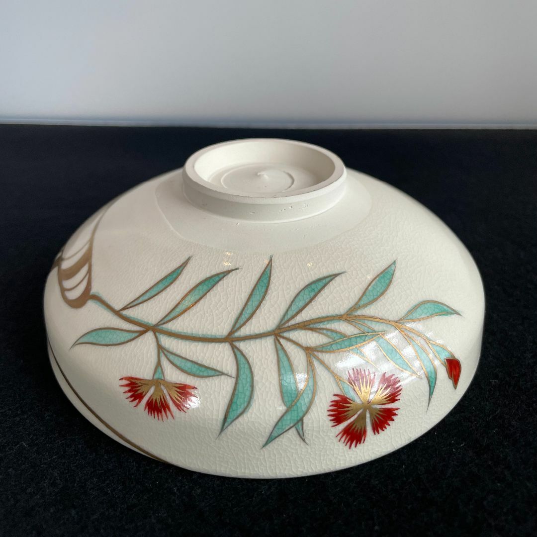茶道具 京焼 平安 橋本紫雲造 色絵 花鳥文 茶碗 共箱 C 5940 工芸品
