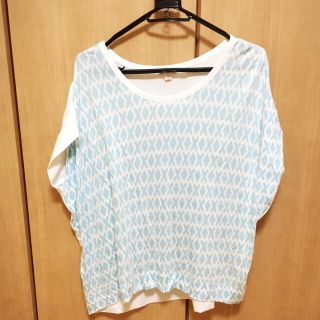 ギャップ(GAP)の【美品】GAP ブラウス Ｔシャツ 半袖 ゆったり ブルー&ホワイト(シャツ/ブラウス(半袖/袖なし))