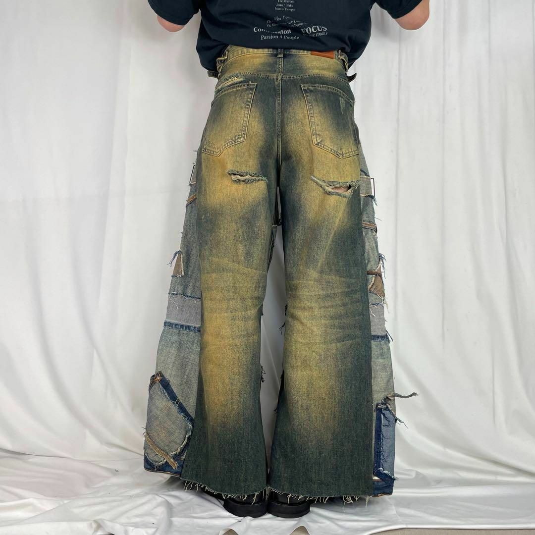 NR130 【リメイク】デニムフレアパンツ 再構築 袴パンツ y2kの NR130 【リメイク】デニムフレアパンツ 再構築 袴パンツ y2kの