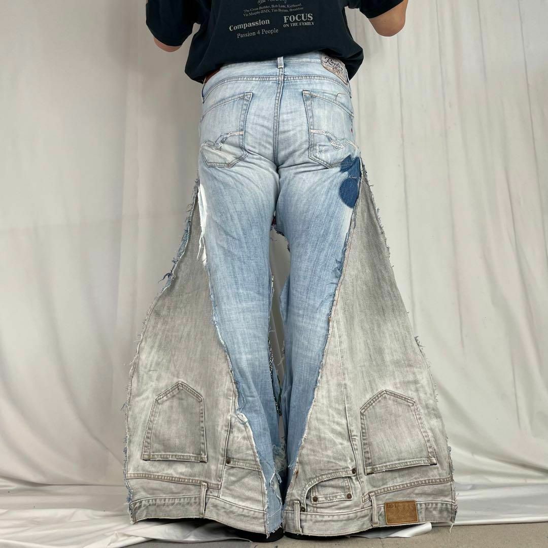 NR132 【リメイク】デニムフレアパンツ 再構築 袴パンツ y2kの NR132 【リメイク】デニムフレアパンツ 再構築 袴パンツ y2kの