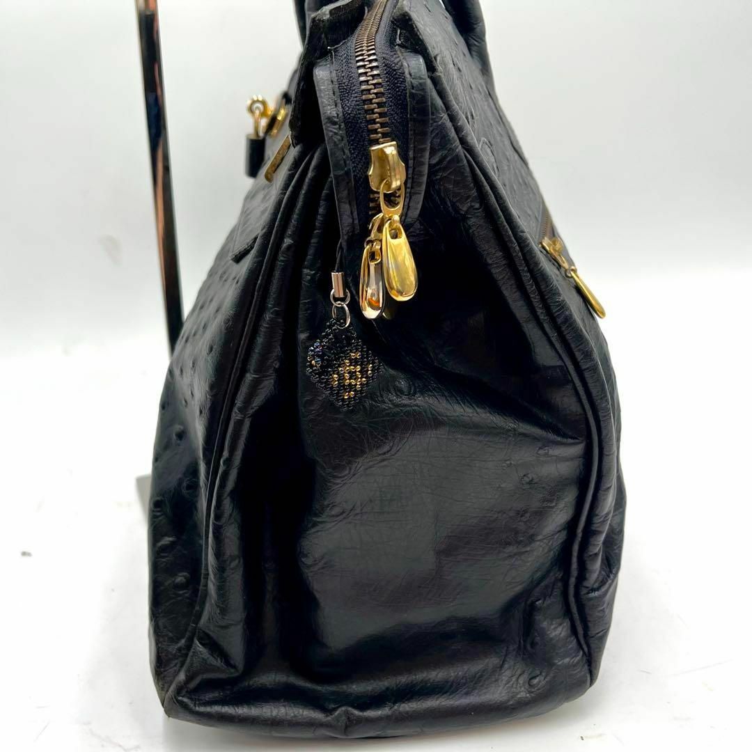 希少】オーストリッチ ハンドバッグ 金具 鍵付き カデナ 南京錠 A4可 希少】オーストリッチ ハンドバッグ 金具 鍵付き カデナ 南京錠 A4可