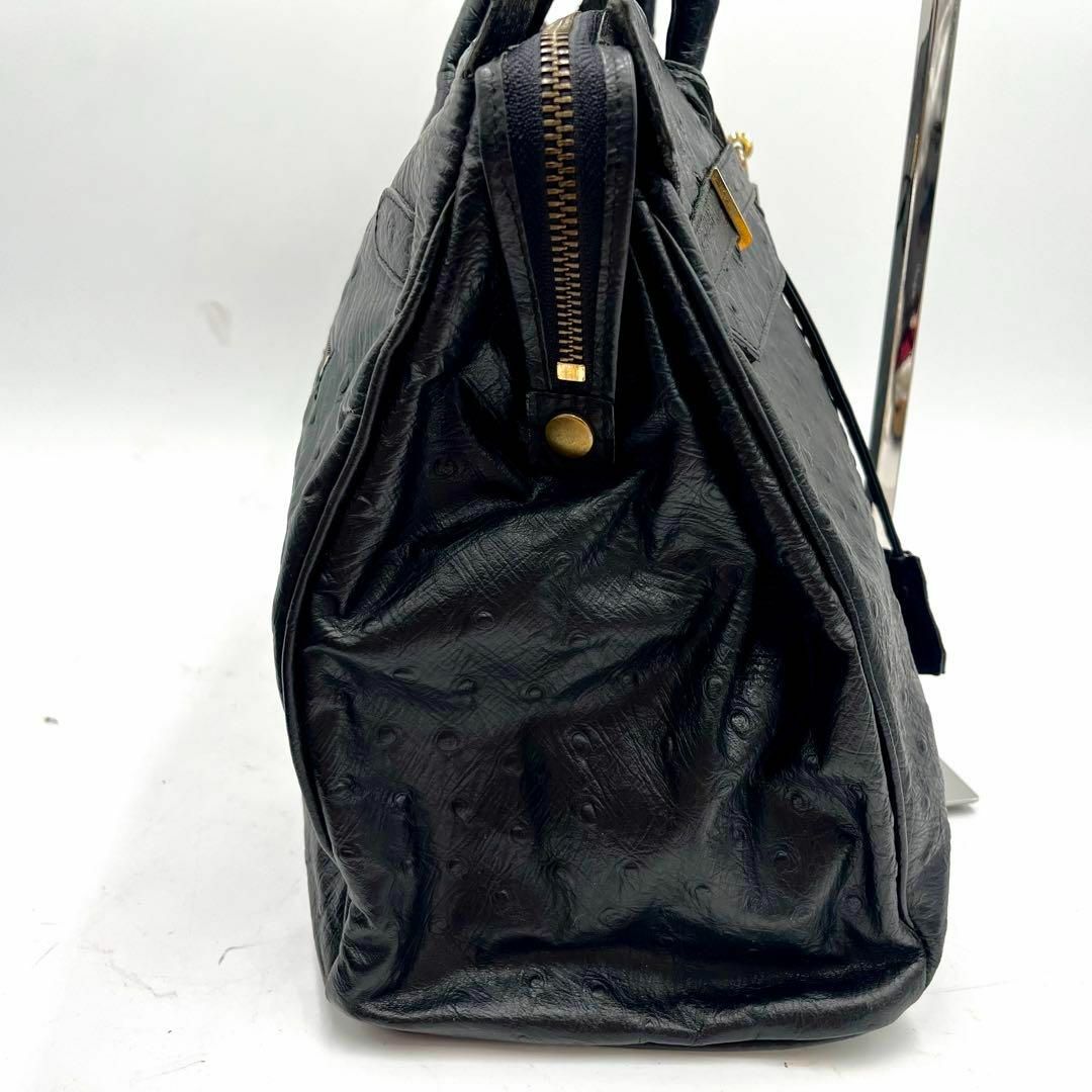 希少】オーストリッチ ハンドバッグ 金具 鍵付き カデナ 南京錠 A4可 希少】オーストリッチ ハンドバッグ 金具 鍵付き カデナ 南京錠 A4可