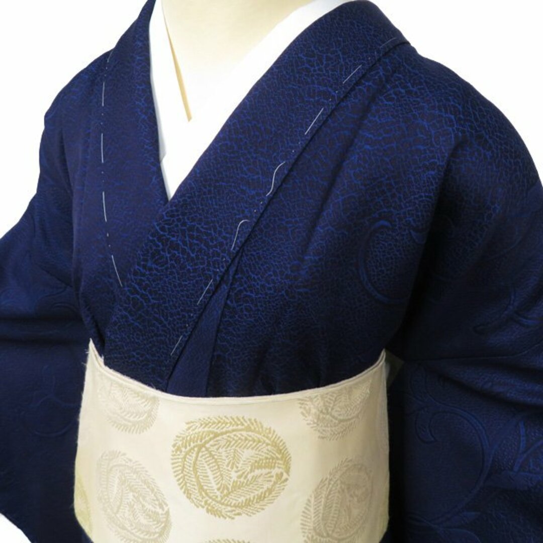 特選 本藍 御召し 色無地 着物 未使用 正絹 袷 カジュアル 紋なし 地 特選 本藍 御召し 色無地 着物 未使用 正絹 袷 カジュアル 紋なし 地