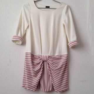 クイーンズコート(QUEENS COURT)のボーダーリボンワンピ☆(ミニワンピース)