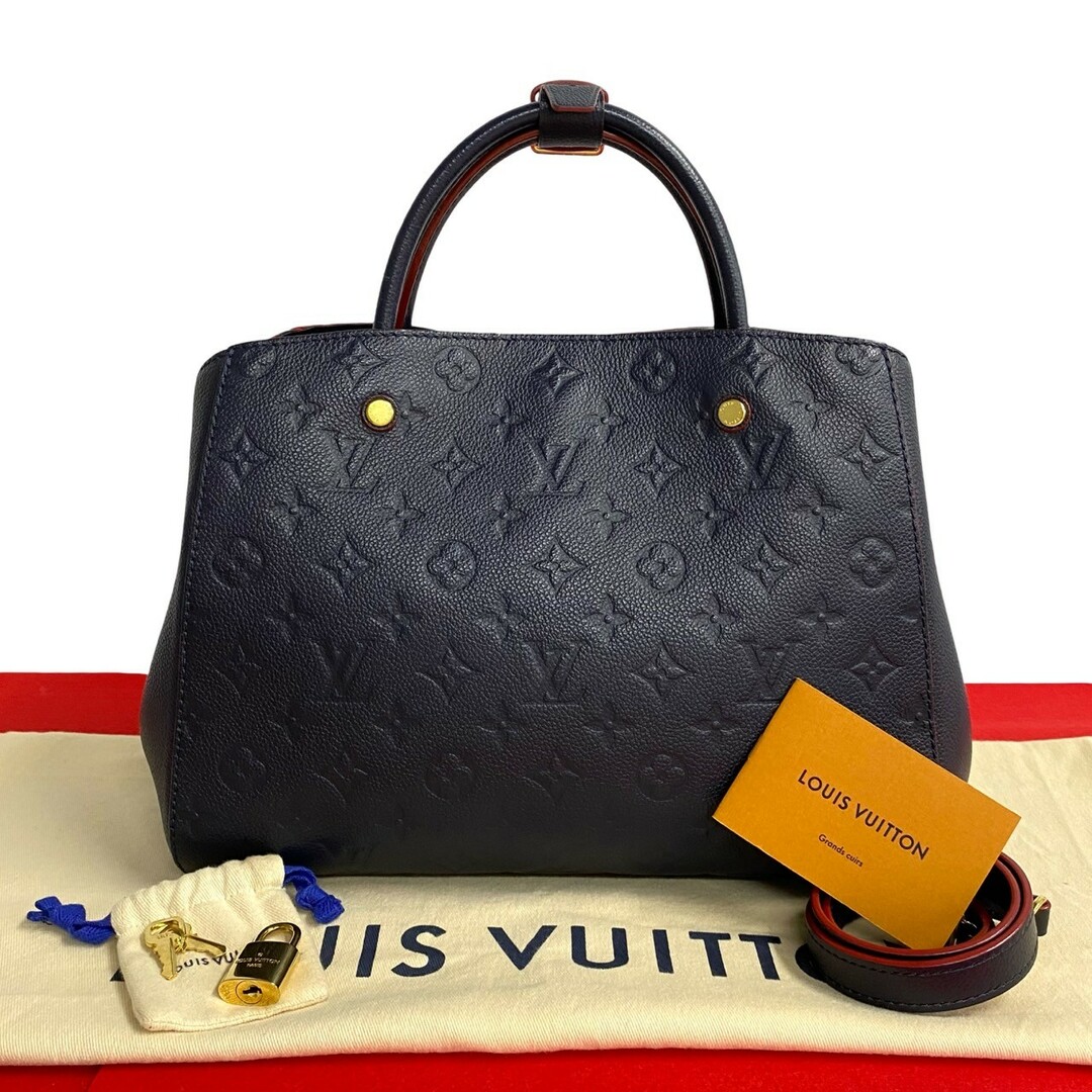 LOUIS VUITTON - 極美品 袋 鍵付 LOUIS VUITTON ルイヴィトン モンテーニュMM モノグラムアンプラント レザー 2way ハンドバッグ ショルダーバッグ 紺 92865